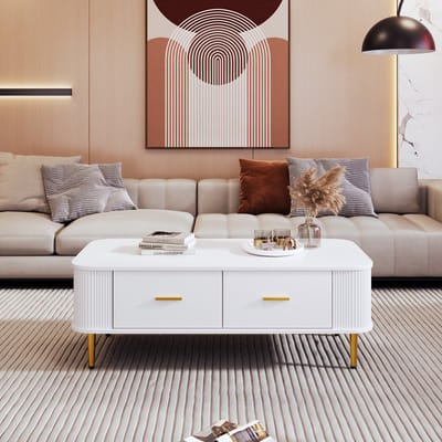Sweiko Salontafel - 4 Laden - Ronde Hoeken - Metalen Handgrepen - Wit