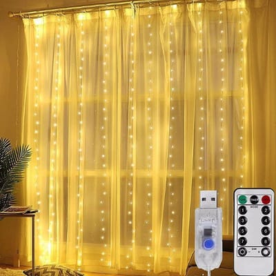 NAXSIR LED Vorhangverlichting - 3x3m 300 Lampjes - Warmwit - Met Afstandsbediening - 8 Lichtmodi