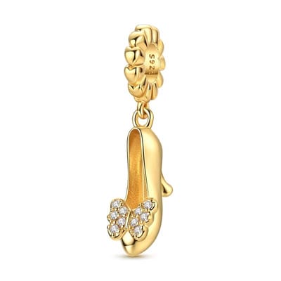 Fler® | Bedel | Past op populaire bedelarmbanden (standaard - 3mm) | Goudkleurige Pumps Bedel | Hangbedel Charm | 925 sterling zilver | Transparante zirkonia | Armband Kraal | Valentijnsdag Cadeau | Sinterklaas kado | Kerstcadeau |Verjaardagsgeschenk