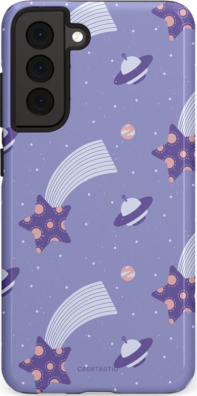 Casetastic Hoesje Geschikt voor Samsung S21 FE - Stijlvolle Beschermende Duo-layer Case - Sterrenhemel Lila