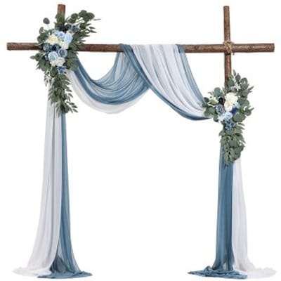 VEVOR Kunstbloemenset voor Trouwboog, Blauwe Bloemen voor Trouwboog met Gordijnen (Set van 4) - 2 Bloemstukken, 2 Transparante Gordijnen, voor Ceremonieboeketten, Receptie Achtergronddecoratie