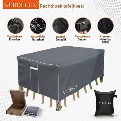 Tuintafel - 181 x 101 x 80 cm - Beschermhoes Rechthoek - Zwart - De Luxe - Verdelux
