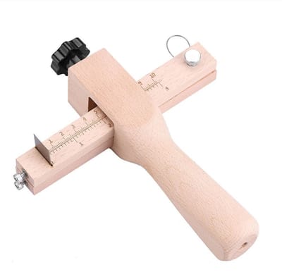 Dailygoods- Snijgereedschap Houten - Verstelbare Riemsnijder - Lederen Cutter - 5 Messen - Snijbreedte 0-10 cm - Scherp Snijmes