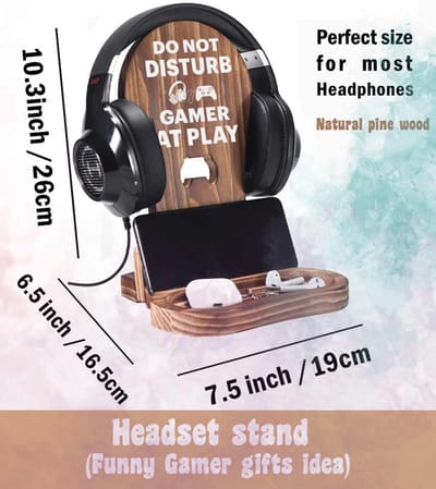 Hoofdtelefoonstandaard voor Gamers - Houten Hoofdtelefoonhouder met Kabelgoot - Geschikt voor Alle Hoofdtelefoonmaten