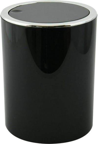 Design cosmetica-emmer - Badkamer serie 6 liter - Zwart - Afvalbak met kanteldeksel