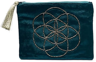 Etui fluweel petrol met Seed of Life – 20 cm x 15 cm