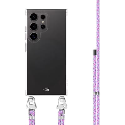 xoxo Wildhearts siliconen hoesje - Geschikt voor Samsung Galaxy S25 Ultra - Purple Fever - Telefoonhoesje - Hoesje met koord - telefoonkoord - Transparant hoesje - In lengte verstelbaar - Paars koord