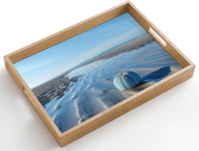 Dienblad hout 50x35 cm - Schootdienblad - Strand - Schild - Water - Blauw - Borrelplank rechthoek - Plateau dienbladen