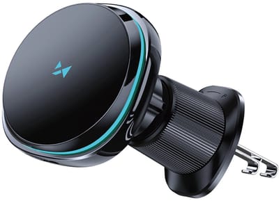 Wozinsky WCT5-Q6S2Y Car Holder with Qi/MagSafe 15W Inductive Charger for Ventilation Grill with Fan - Black