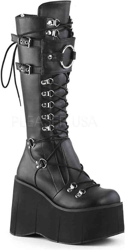 KERA-200 (EU 37 = US 7) 4 1/2Platform Lace-Up Knee High Boots w/ Shield, Back Zip