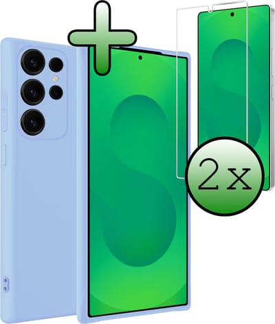 Hoesje Met 2x Screenprotector - Geschikt voor Samsung Galaxy S25 Ultra - Sterk & Shockproof - Back Cover - Siliconen Case - Telefoon Hoes - Lichtblauw