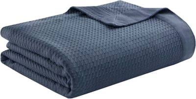 Madison Park 100% Egyptian Cotton Breathable Cozy Blanket, Premium Knitted Luxury Season Lightweight Cover for Bed, Couch and Couch, Twin(66"x90"), Blue