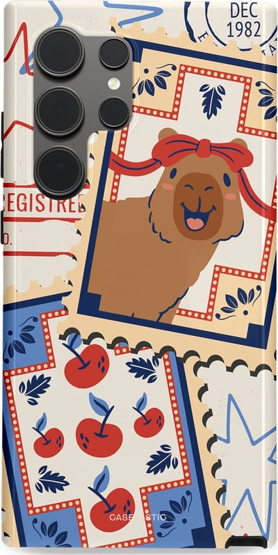 Casetastic hoesje geschikt voor Samsung Galaxy S24 Ultra - Dubbellaagse bescherming - Kerst Capibara Post van de Noordpool - Fashion Case - Lichtgrijs Zand Terracotta
