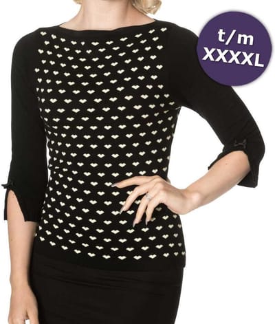 Dancing Days - CHARMING HEART Gebreide trui - 4XL - Zwart/Wit