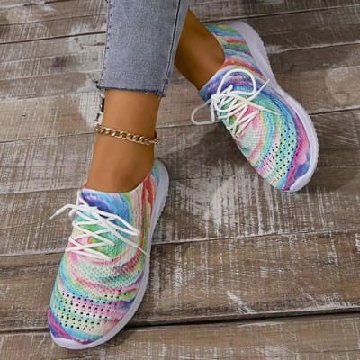 Vliegende geweven mesh casual schoenen dames lente en herfst nieuwe dikke zool plus-size kleur bijpassende ronde schoenen 41 gray