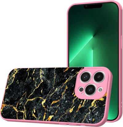 Smartphonica Telefoonhoesje Geschikt voor iPhone 13 Pro met Zwart Goud Marmer opdruk - TPU Back Cover Case Black Gold Marble Design - Roze geschikt voor iPhone 13 Pro