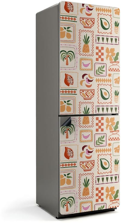 Wallfluent Magnetische Koelkastmat - Planten- en geometrische patronen Koelkast Magneet Sticker - 60 cm x 190 cm - Romig Magnetische Koelkastmat - Koelkast Cover Magneet - Magneet Poster Voor Koelkast - Stijlvolle Koelkastfolie