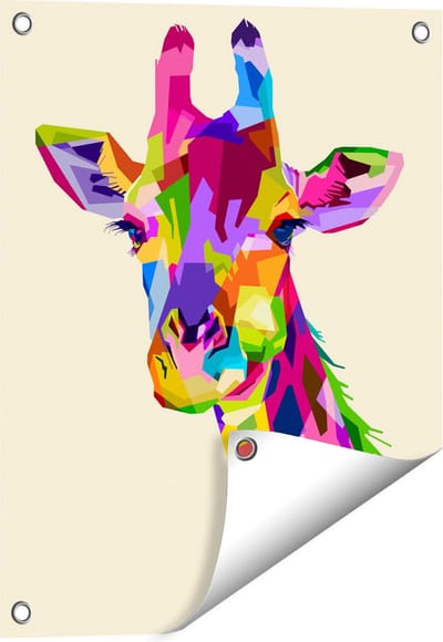 Gards Tuinposter Kleurrijke Giraffe - Abstract - 40x50 cm - Tuindoek - Tuindecoratie - Wanddecoratie buiten - Tuinschilderij