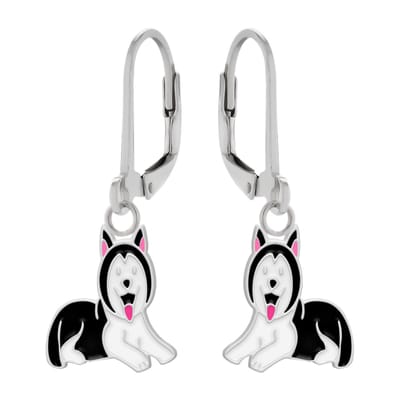Zilveren oorhangers - kinderoorbellen - husky design - hypoallergeen