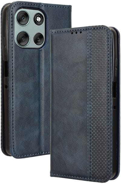 Coverup Hoesje - Geschikt voor Motorola Moto G56 Hoesje - Coverup Vintage Style Book Case - Blauw