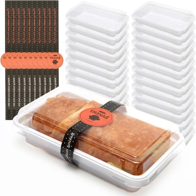 25 Stuks Klein Plastic Rechthoekige Taartdoosjes met Deksel - Afhaaldozen voor Porties met Zegelstickers - Handig formaat voor Gebak - Verpakkingsoplossing voor 25 stuks