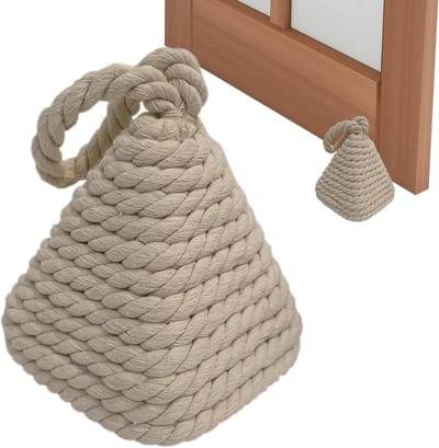 Gewogen Deurstopper - Deurwig Touwstop - Huis Decoratie - Nautische Stijl Touwknoop - 1800g 17.8cm - Romig