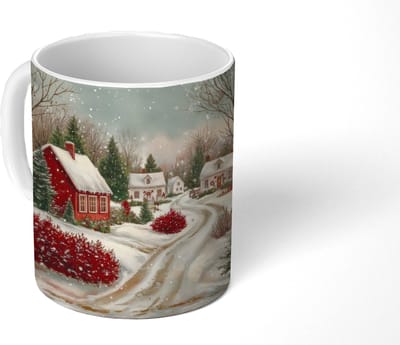Mok - Koffiemok - Kerstsfeer - Landelijk - Rood - Mokken - 350 ML - Beker - Koffiemokken - Theemok