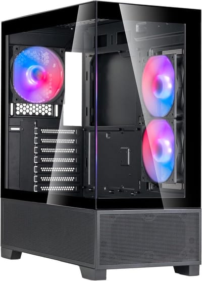 ATX computerkast - Mid Tower - Gaming en werk - 270 graden panorama glas - 410mm grafische kaart - Zwart