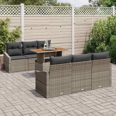 vidaXL Tuinbank Set met kussen met kussen 7 pcs Grijs en Bruin