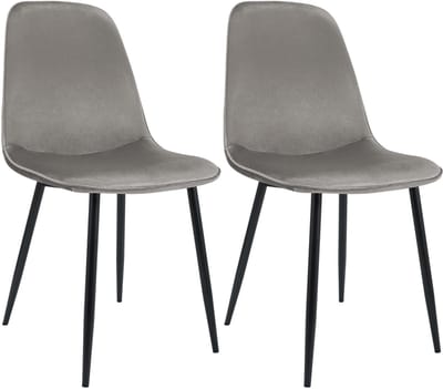 CLP Maryam Set van 2 eetkamerstoelen - klassiek - met rugleuning - zwart metalen frame - belastbaar tot 150 kg - Fluweel/licht grijs