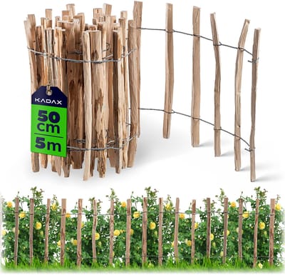 KADAX Hek van hazelaar, schutting, van hazelnoot, tuinhek in verschillende maten, weerbestendige latten, houten omheining voor tuin, natuurproduct (7-9 cm), 50 x 500 cm