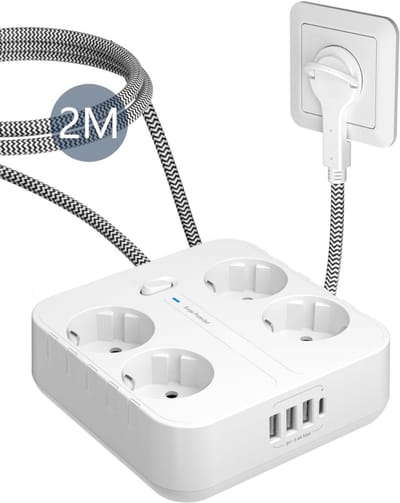 ZRSS® Verlengsnoer met Stekkerdoos - Met Schakelaar en Randaarde - Stekkerblok 8 in 1 - Met USB-C