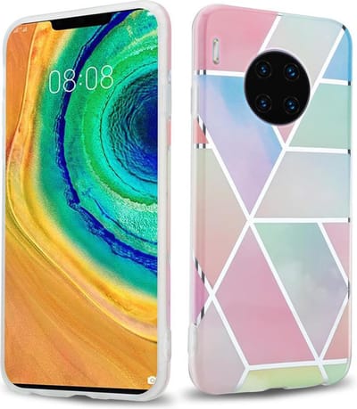 Cadorabo Hoesje geschikt voor Huawei MATE 30 PRO in Regenboog Marmer No. 11 - Beschermhoes gemaakt van TPU siliconen Case Cover met mozaïek motief