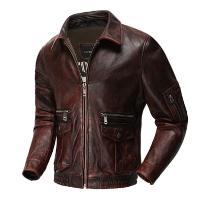 Air Force Flight Suit Echt lederen jas Heren Toplaag Koeienhuid Retro Vintage Bomberjack Revers Motorjas XXXXL black