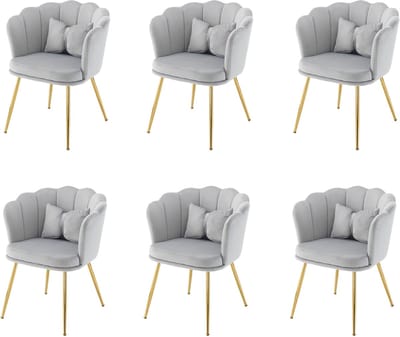 OKWISH Eetkamerstoelen - 62x54,5x77 cm - Set Van 6 Luxe Armstoelen Met Gouden Poten - Fluweel - Grijs