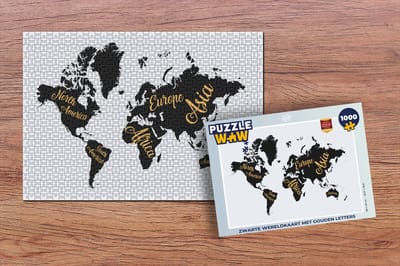 Puzzel Wereldkaart - Letters - Goud - Legpuzzel - Puzzel 1000 stukjes volwassenen