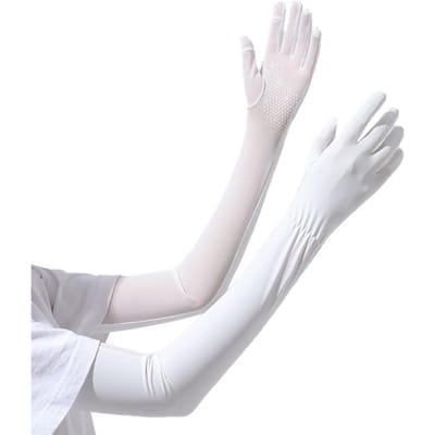 1 Paire Gants Anti-UV UPF50+ Antidérapants Doigts Ouverts Manches Glacées pour Vélo en Plein Air Course à Pied Pêche Protection UV blanc