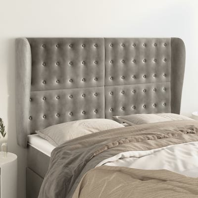 vidaXL - Hoofdbord - met - randen - 147x23x118/128 - cm - fluweel - lichtgrijs