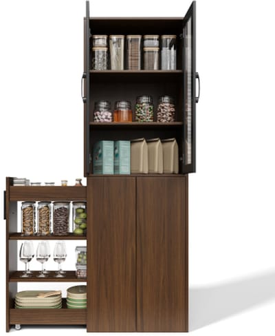 ROLIPO Keukenkast 60x30x180 cm - Glazen Deuren en Uittrekbare Wagen