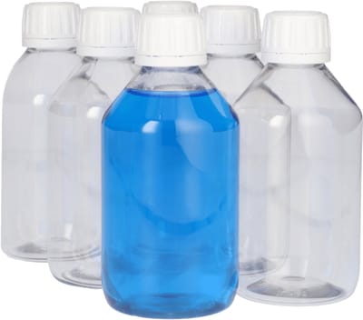 6 x 250 ml Pharma PET Fles Transparant met Garantiedop Wit- PET Kunststof BPA-vrij - Plastic Flessen Navulbaar - Met Dop - Lege Flessen - 6 stuks