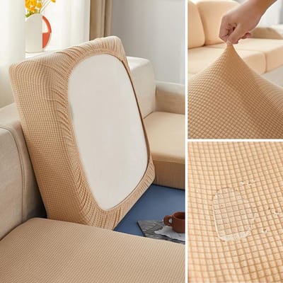 Housse de coussin de canapé en Jacquard, résistante à l'eau, élastique, grise, pour siège de canapé, protection de meubles de salon, amovible pour enfants Normal Size (S)-1pc beige