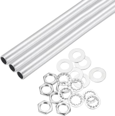 21-delige 19,9 cm lampenbuisnippelset met zeskantmoeren onderlegringen M10 fijngedraaide holle buis reparatie hardware bevestigingsassortiment voor montage kroonluchter zilver