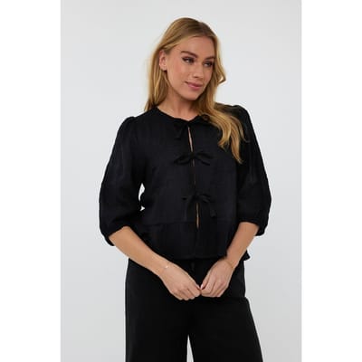 EsQualo Blouse 3d Embroidery Black Maat: 36 | Longsleeves Outlet | Dames | Zwart