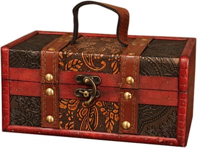 Houten schatkist - Decoratieve doos - Sieraden opslag - Handgemaakt Europees design - 26 cm breed - Houtkleur