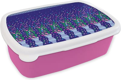 Broodtrommel Roze - Lunchbox - Brooddoos - Bloemen - Patronen - Lente - 18x12x6 cm - Kinderen - Meisje