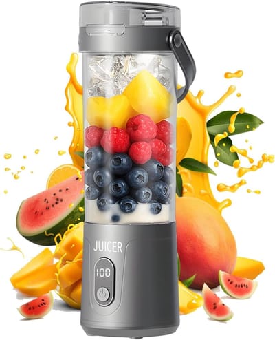 KZQ Draagbare Blender 600ml - Elektrische Mini Sapcentrifuge Met Usb Voor Fruit Shakes En Smoothies - Geschikt Voor Thuis Kantoor School En Buiten - Digitaal Display Grijs