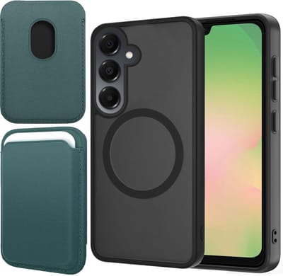 Hoesje + Pasjeshouder geschikt voor Samsung Galaxy A56 / A36 - Portemonnee geschikt voor MagSafe - Magnetisch - Pasjes Houder - Creditcardhouder - Turqoise