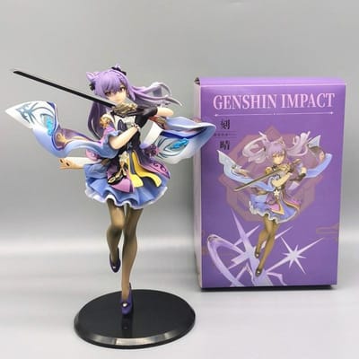 25cm Anime Figuur Genshin Impact Keqing Shenhe Hu Tao Xiao Staand Zwaard Model Decoratie Verzameling Speelgoed Sexy Japanse Poppen No box gray