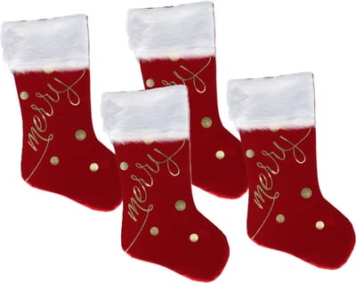 Gerimport Decoratie kerstsokken - 4x - rood/goud - B27 x H46 cm - polyester - Merry