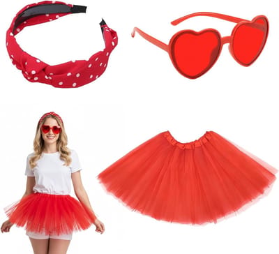 3-delige Tutu Rok Set voor Vrouwen met Bril en Hoofdband - 80s Stijl voor Carnaval en Dansfeest, Perfecte Outfit voor Feestjes en Evenementen
